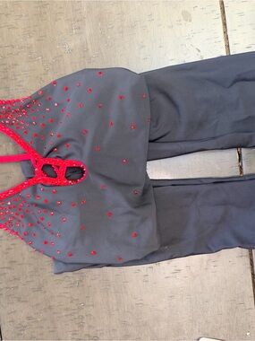 Eleve Dancewear Black Jumpsuit with Red Crystal Accents